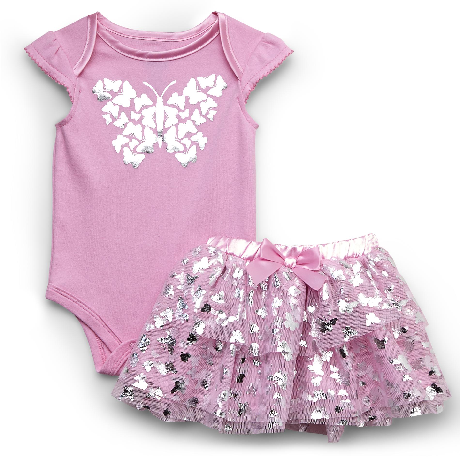 Baby Glam Newborn & Infant Girl's Cap Sleeve Bodysuit & Tutu Skirt - Butterflies