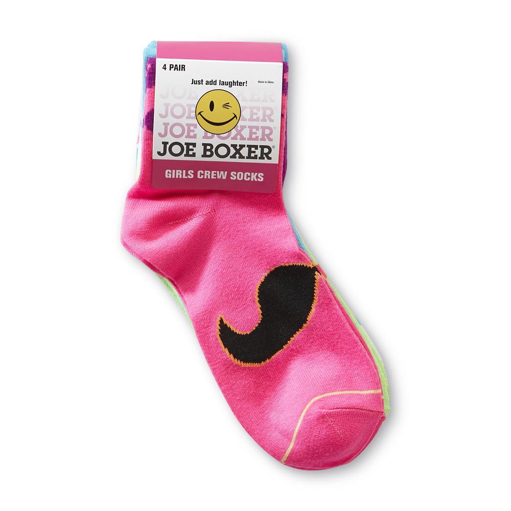 Joe Boxer Girl's 4-Pairs Crew Socks - Neon