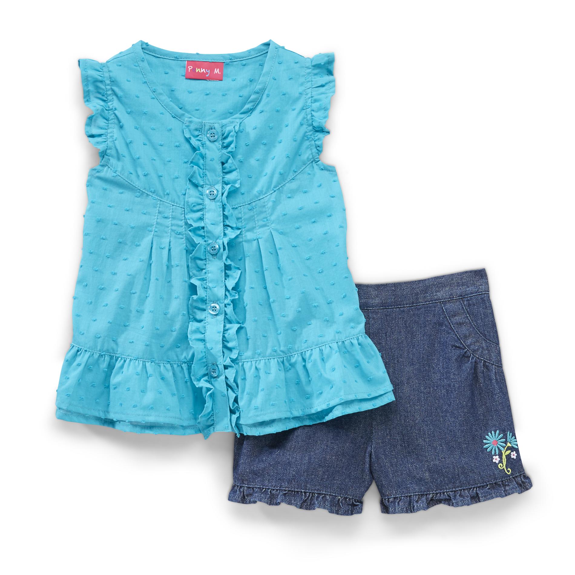 Penny M Infant & Toddler Girl's Cap Sleeve Top & Denim Shorts