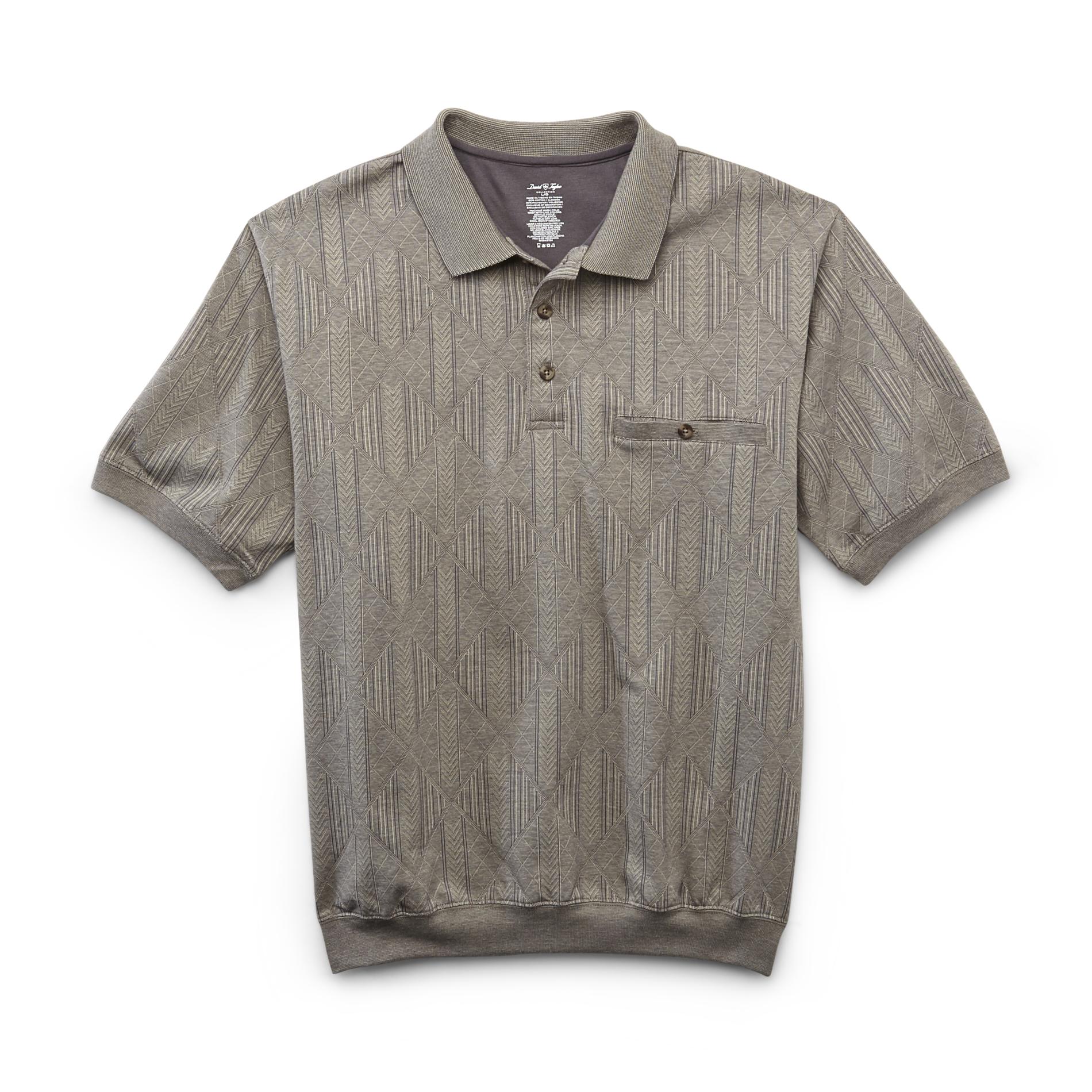 David Taylor Collection Men's Jacquard Knit Polo Shirt - Diamond Pattern & Chevron