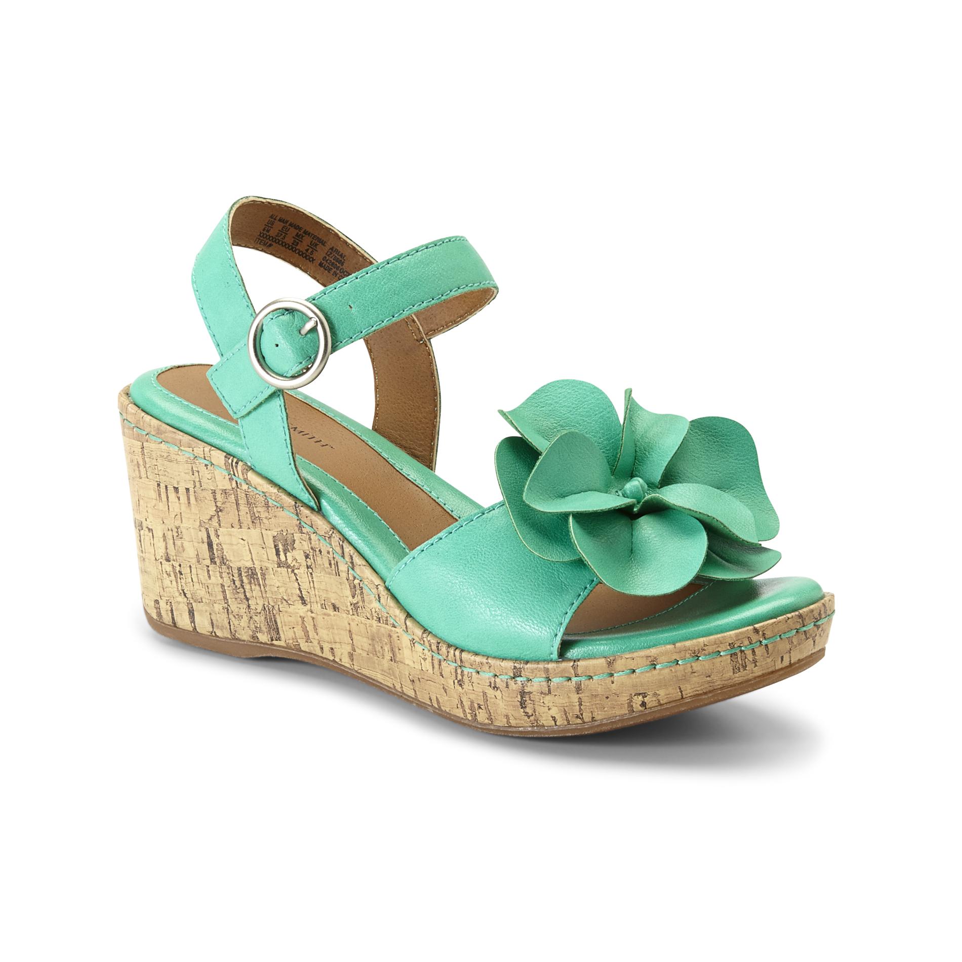 Jaclyn Smith Women's Dress Sandal Arial - Turquoise Wide-Strap Wedge