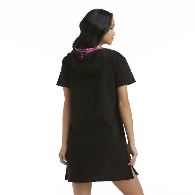 Tropical Escape Women's Hooded Terry Cloth Swim CoverUp Leaf