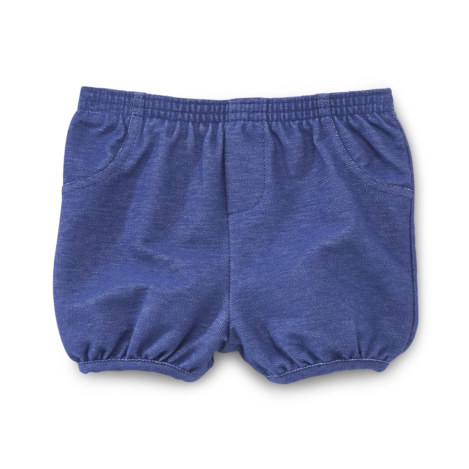 Small Wonders Newborn Girl's Denim Knit Bubble Shorts