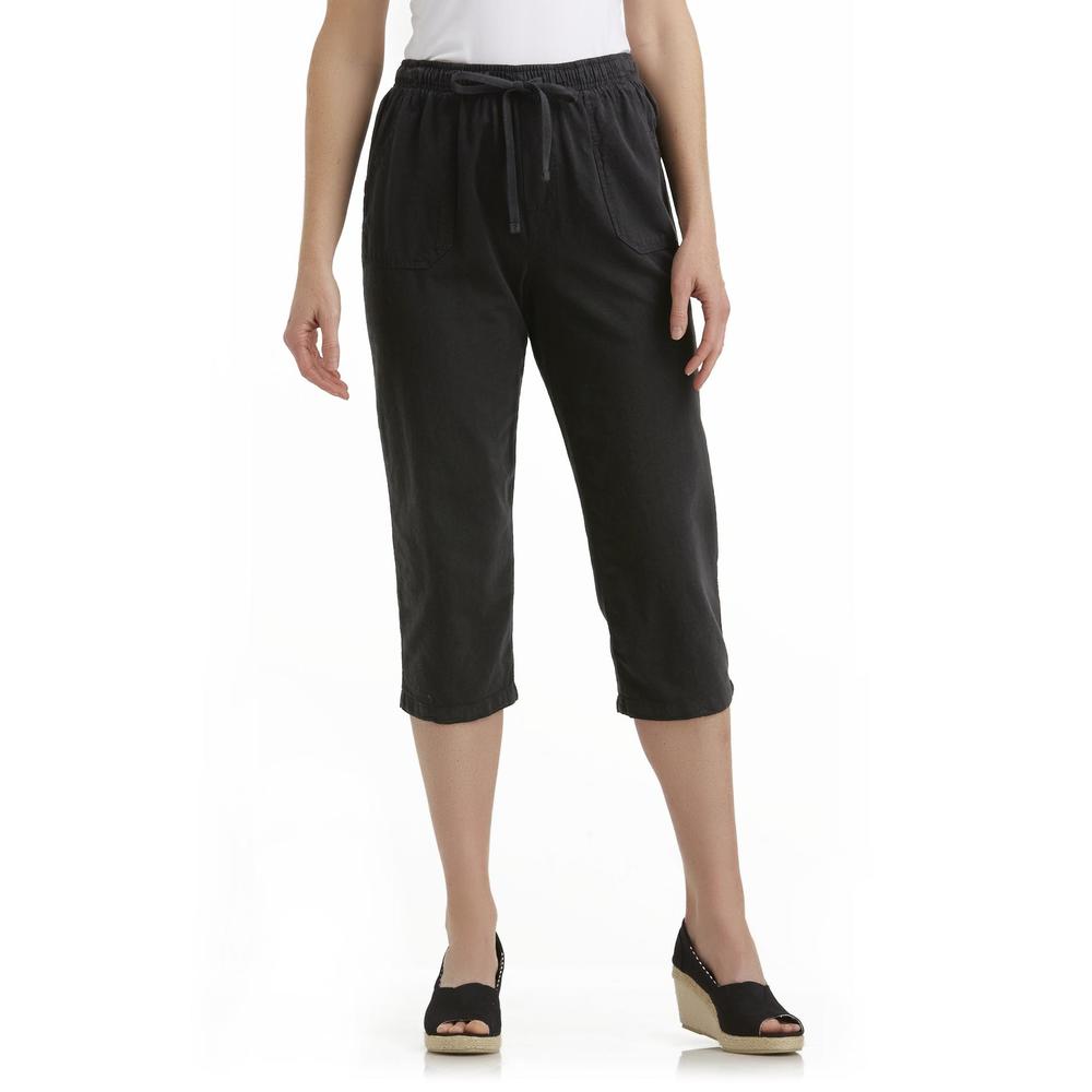 Basic Editions Women's Cropped Crinkled Pants