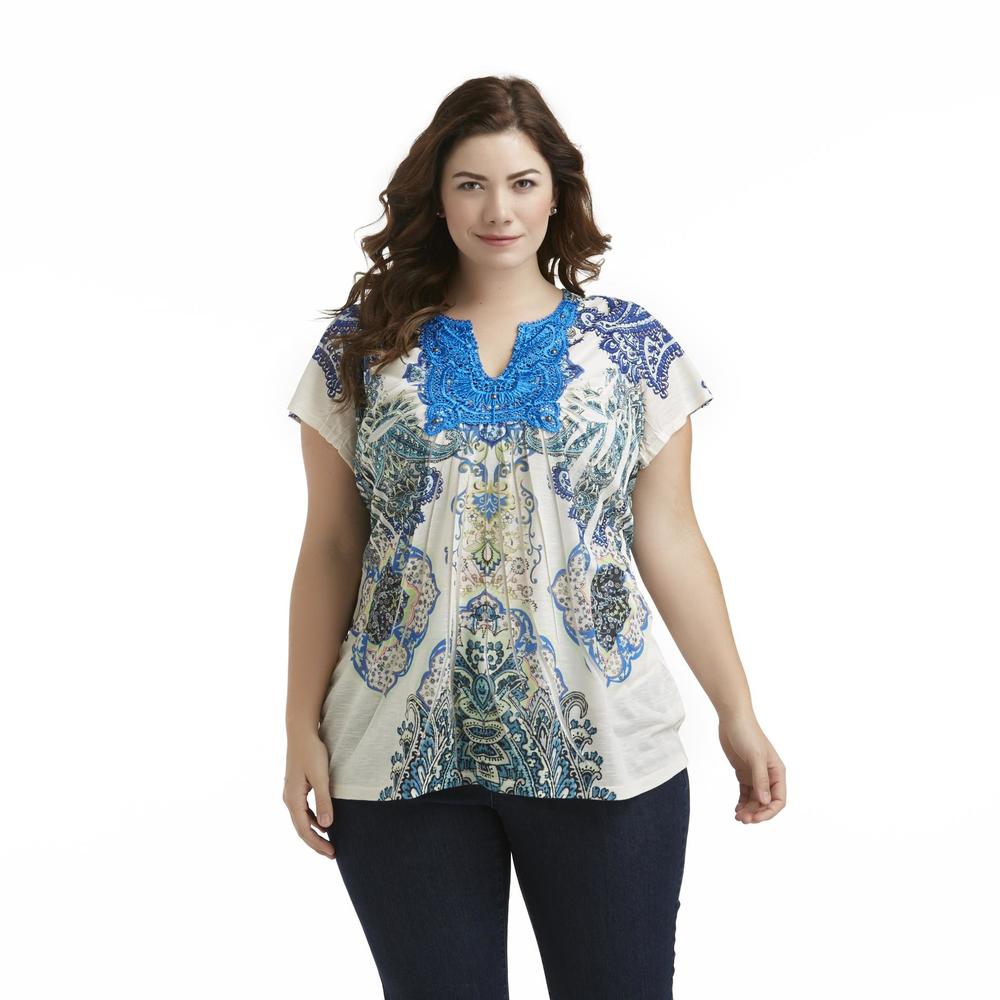 Live and Let Live Women's Plus Lace Embellished Sublimation Top