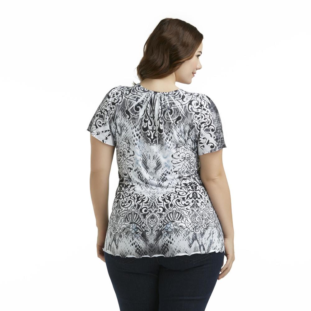 Live and Let Live Women's Plus Embellished Tunic - Damask Print