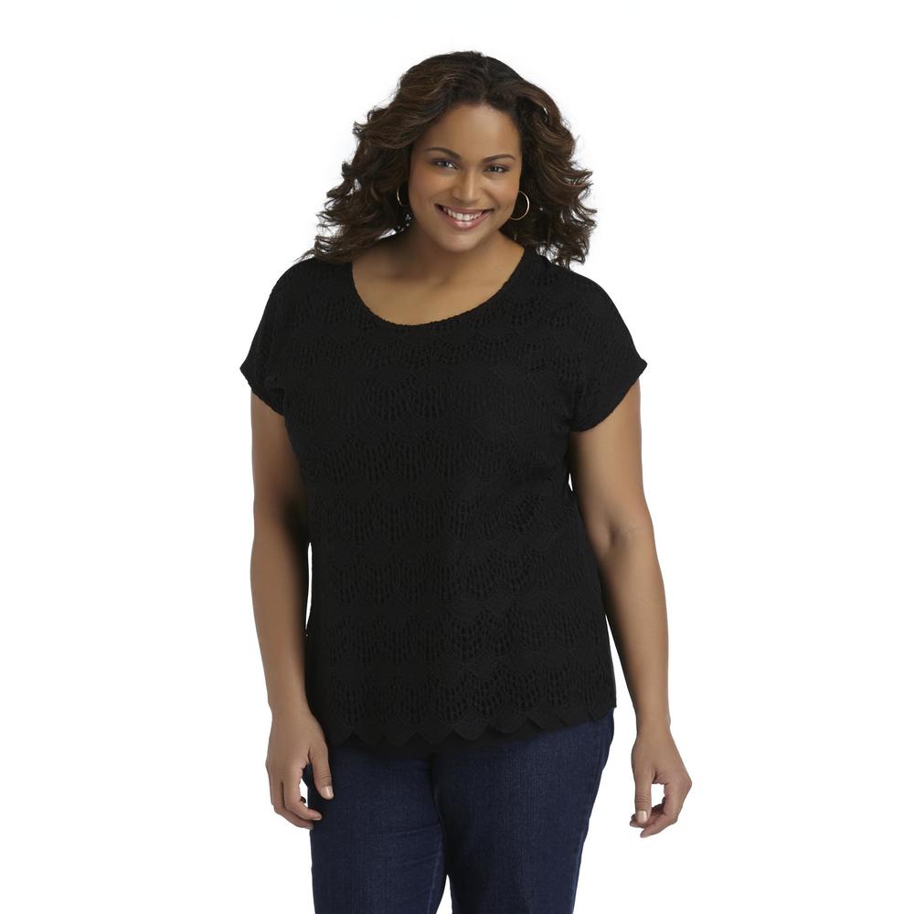 Beverly Drive Women's Plus Top - Crocheted Overlay