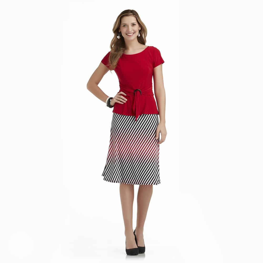 Perception Women's Ruched Top & Skirt - Stripe