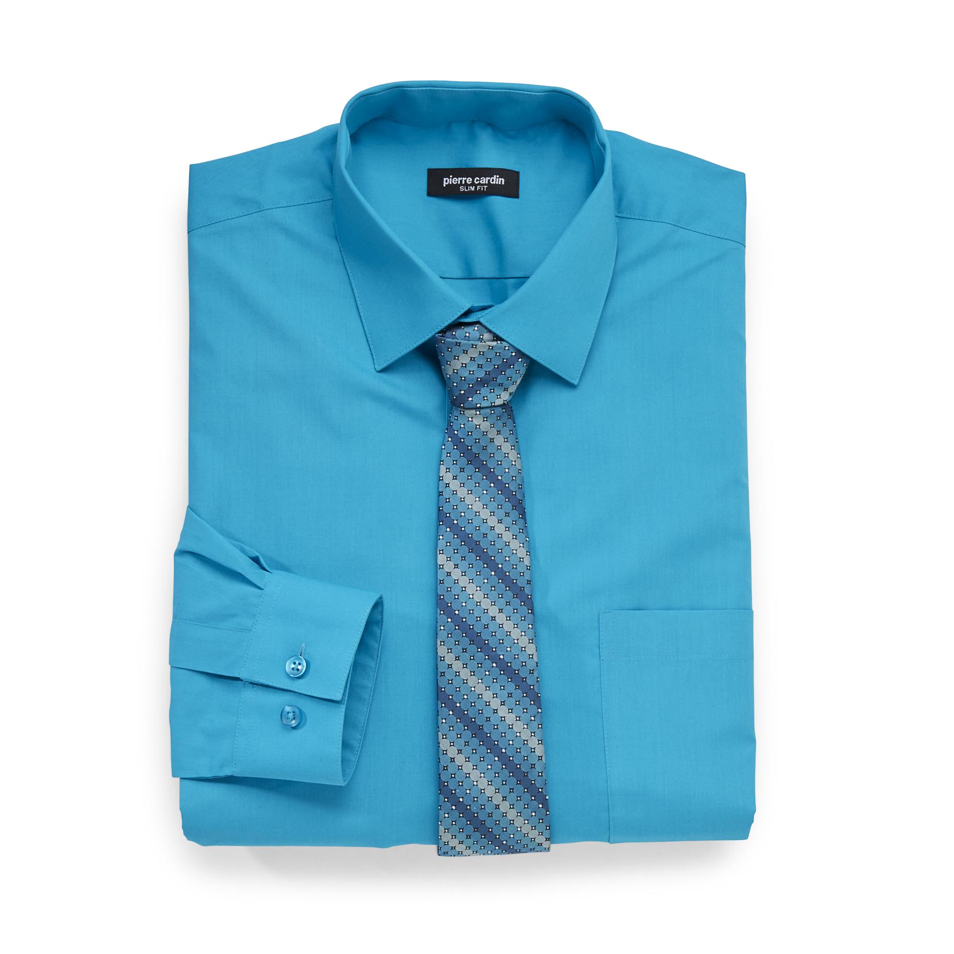 Pierre Cardin Men's Slim Fit Shirt & Tie - Striped