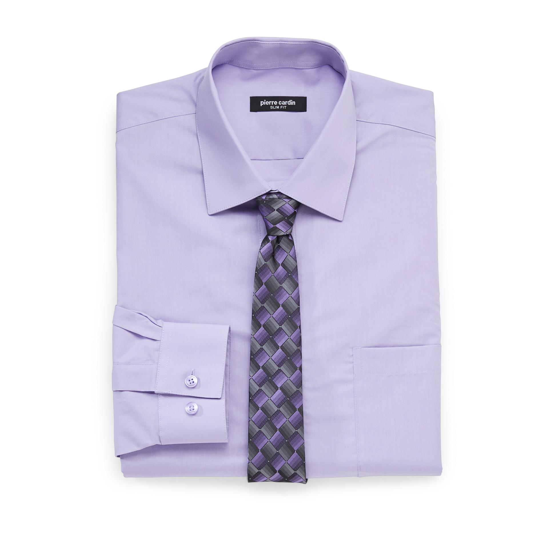 Pierre Cardin Men's Slim Fit Shirt & Tie - Checkered