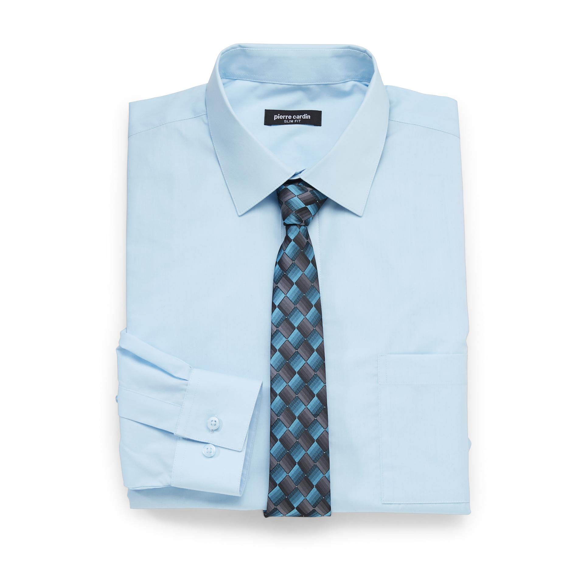 Pierre Cardin Men's Slim Fit Shirt & Tie - Diamond Print