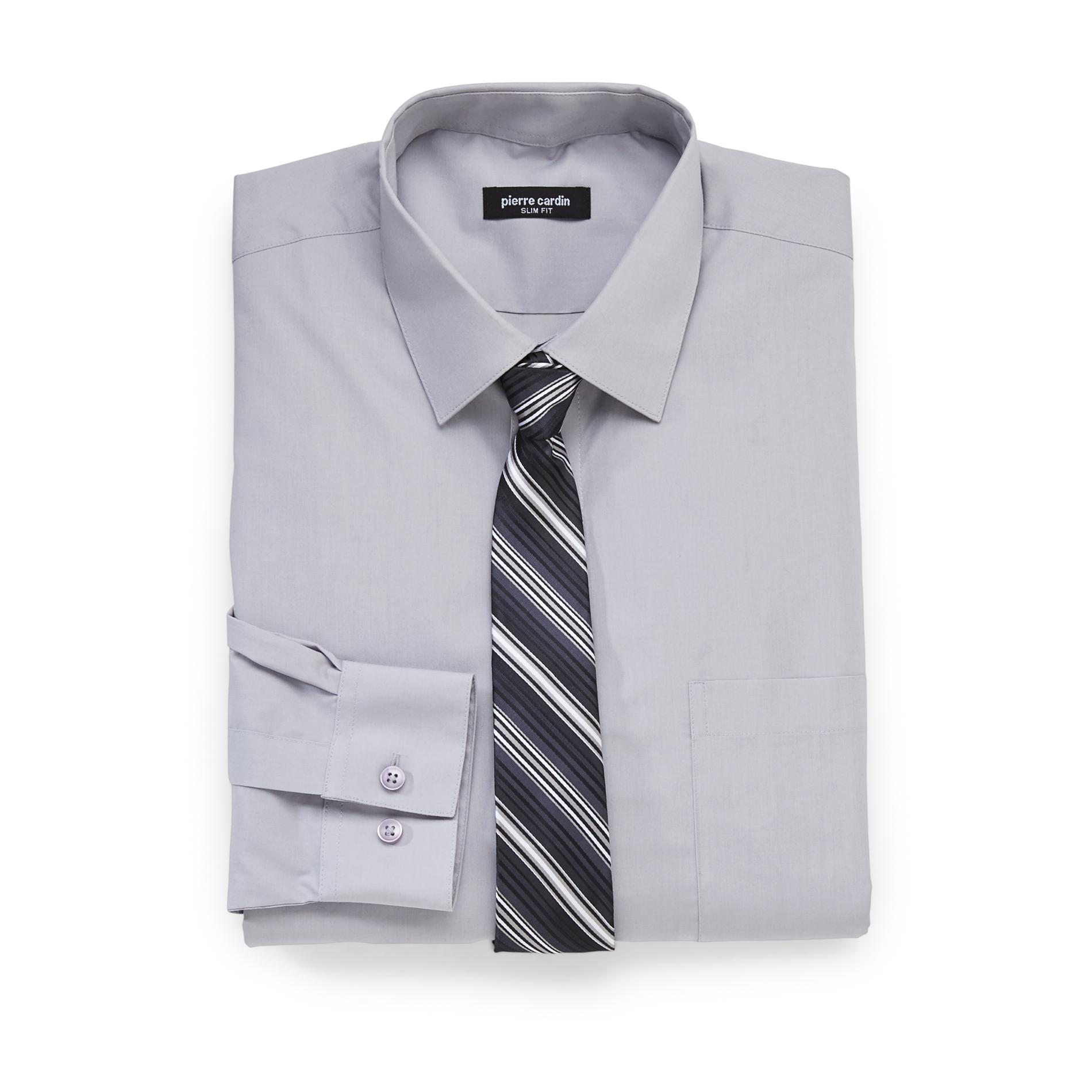 Pierre Cardin Men's Slim Fit Shirt & Tie - Striped