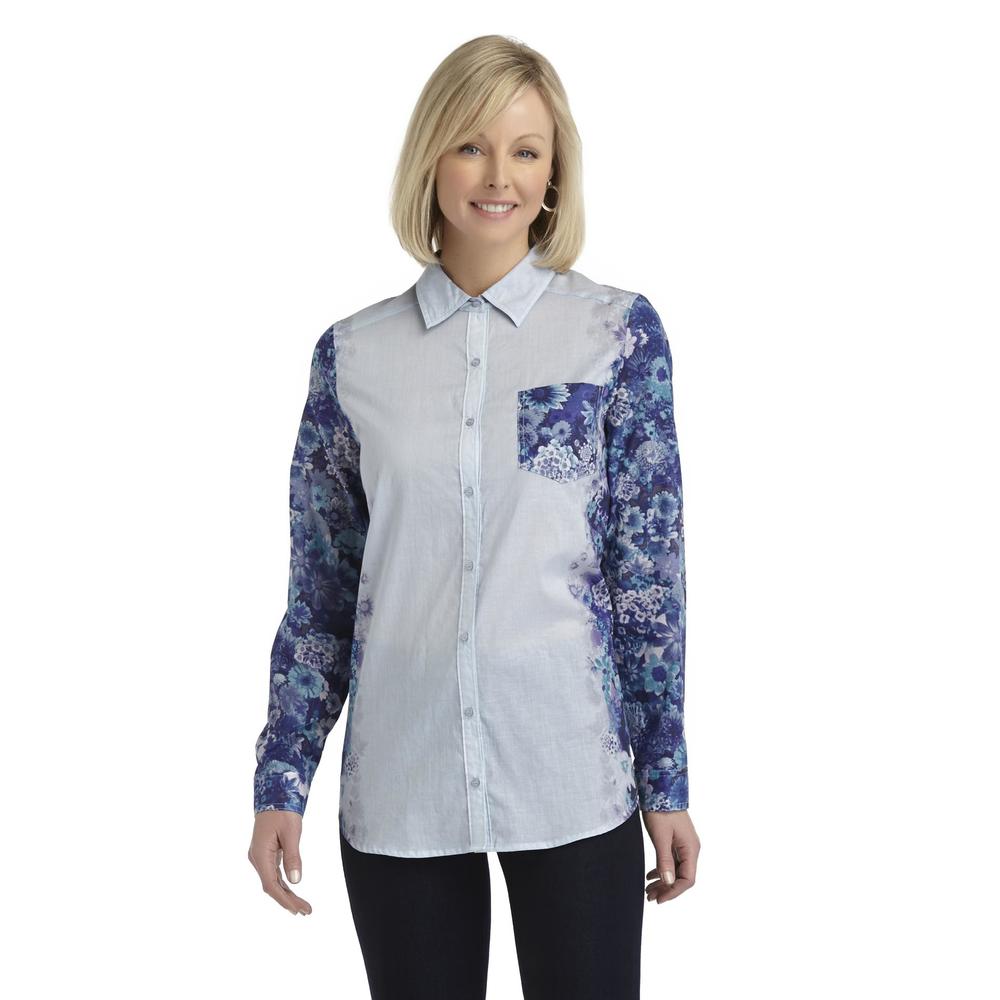 Jaclyn Smith Women's Woven Button-Front Shirt - Floral