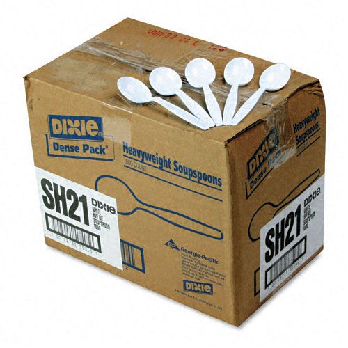 Dixie DXESH217 Plastic Tableware, Heavyweight Polystyrene, Soup Spoons, White, 1,000/Ctn