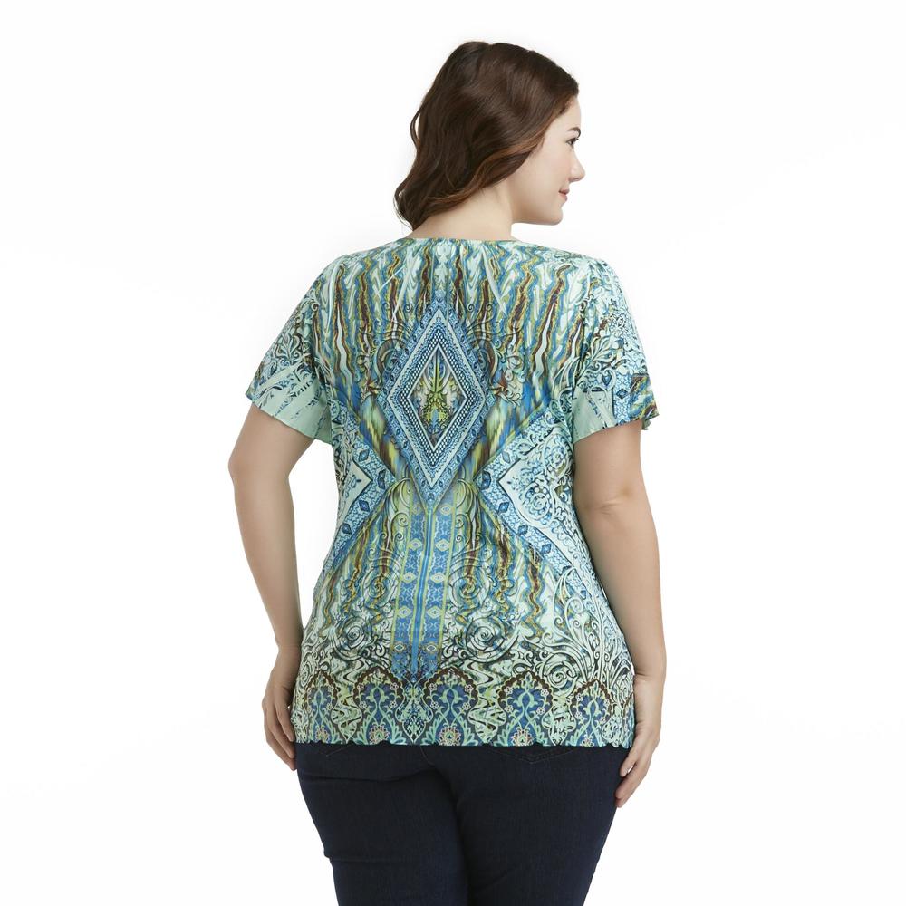Live and Let Live Women's Plus Embellished Tunic - Medallion Print