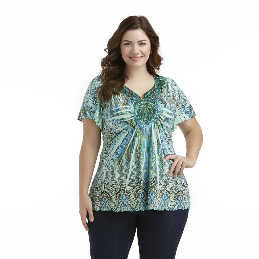 Live and Let Live Women's Plus Embellished Tunic - Medallion Print
