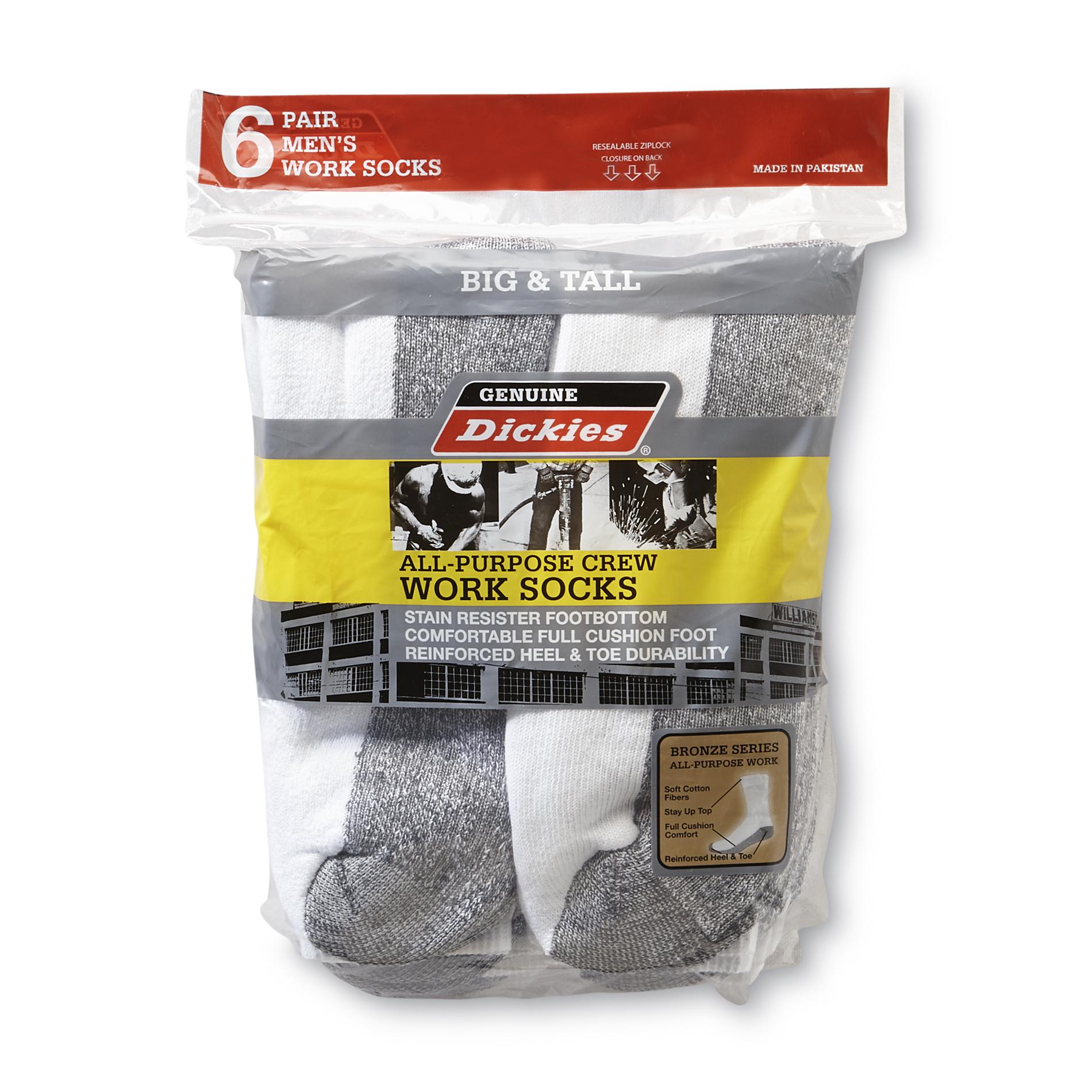 Dickies Men's Big & Tall 6 Pair Stain Resistant Crew Socks Size 1315