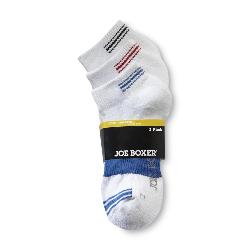 Joe Boxer Boy&#8217;s Socks 3pk Quarter Stripe White Blue Red Black