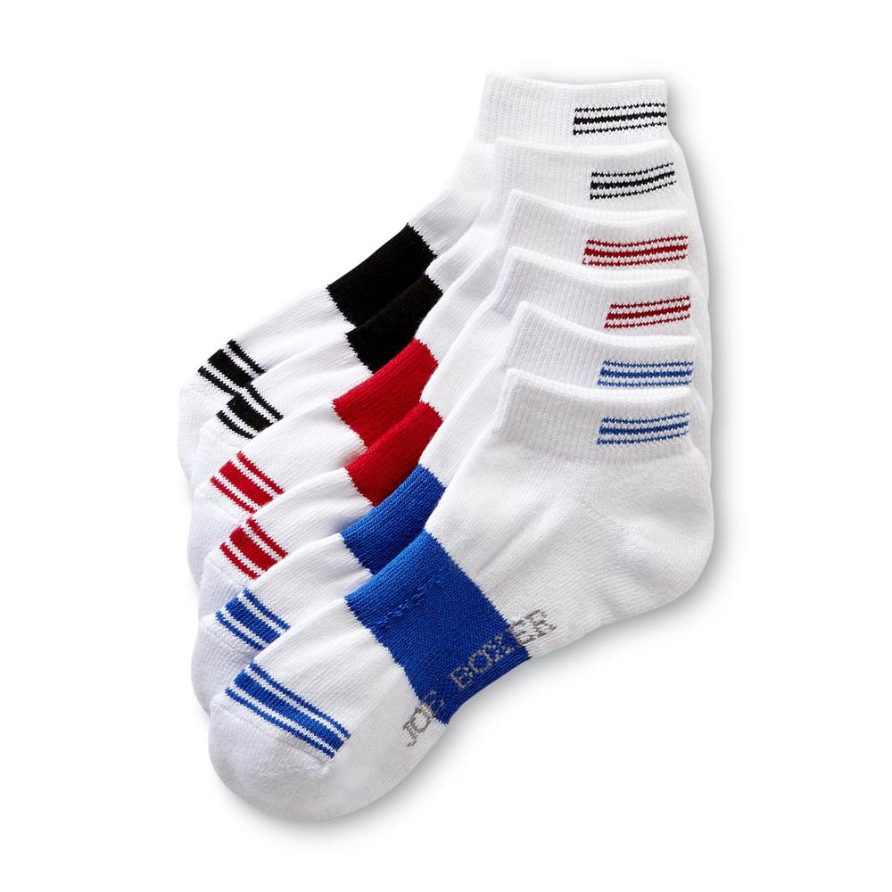 Joe Boxer Boy&#8217;s Socks 3pk Quarter Stripe White Blue Red Black