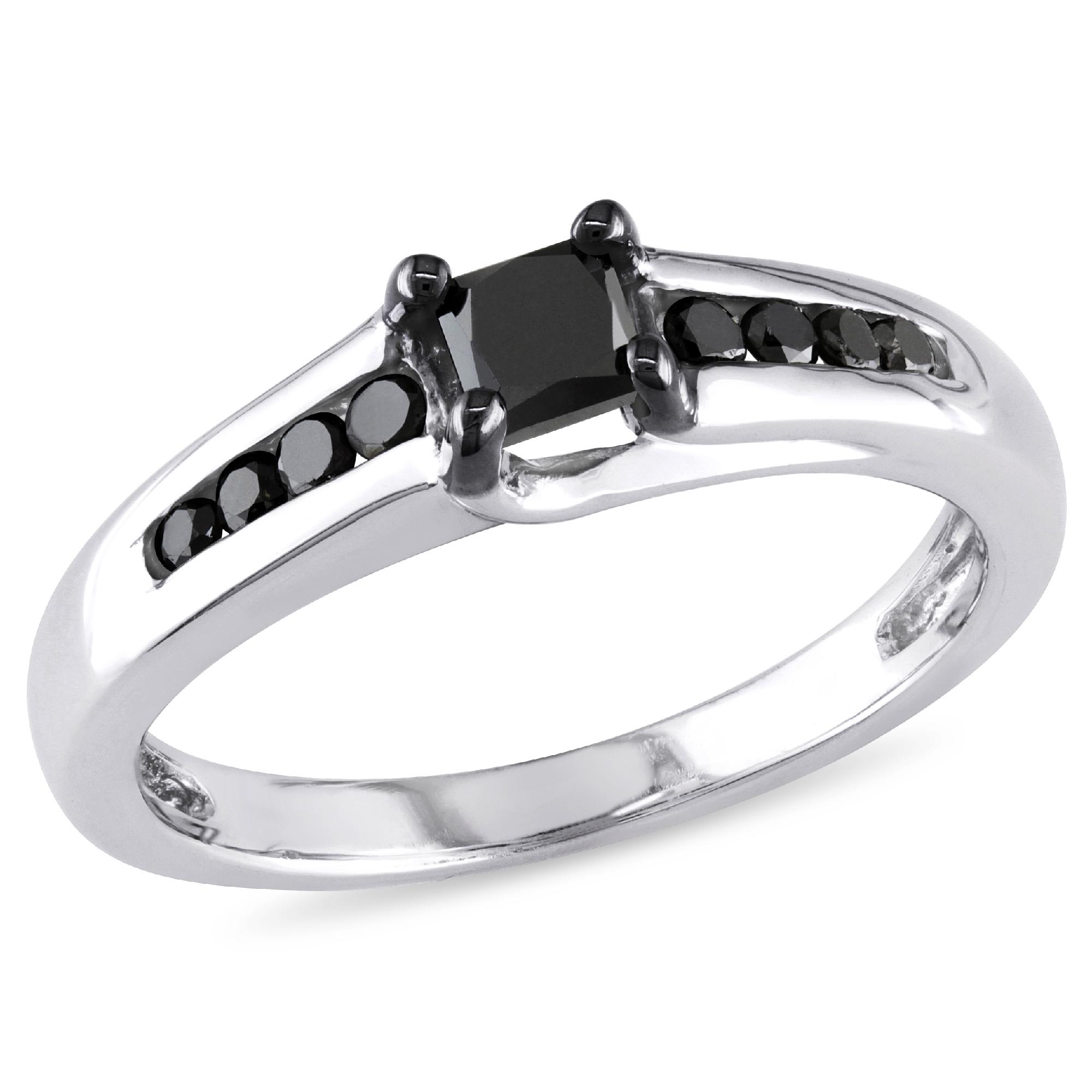 0.50 Cttw. Princess and Round-Cut Sterling Silver Black Diamond Engagement Ring