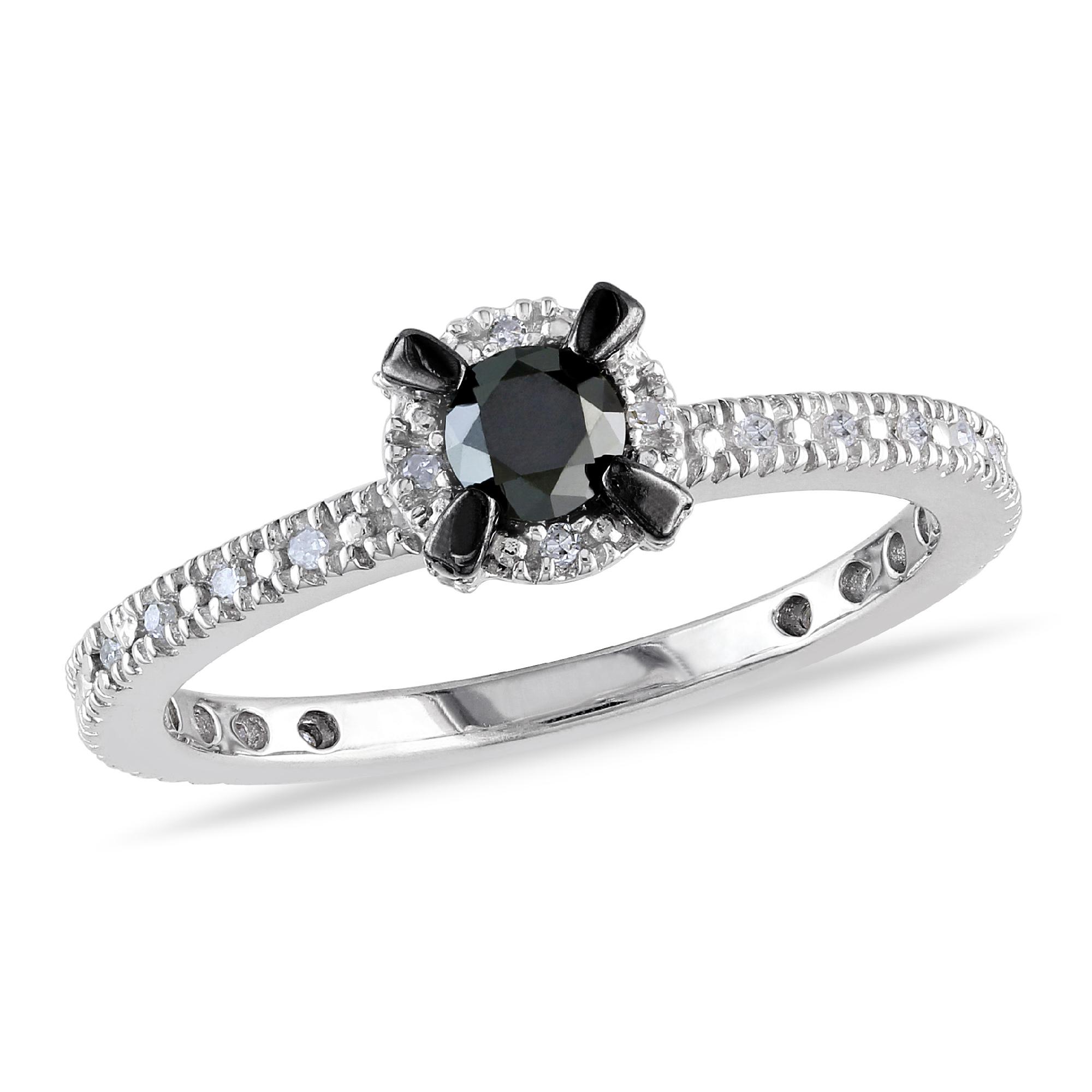 0.33 Cttw. Sterling Silver Black and White Diamond Engagement Ring (G-H  I3)