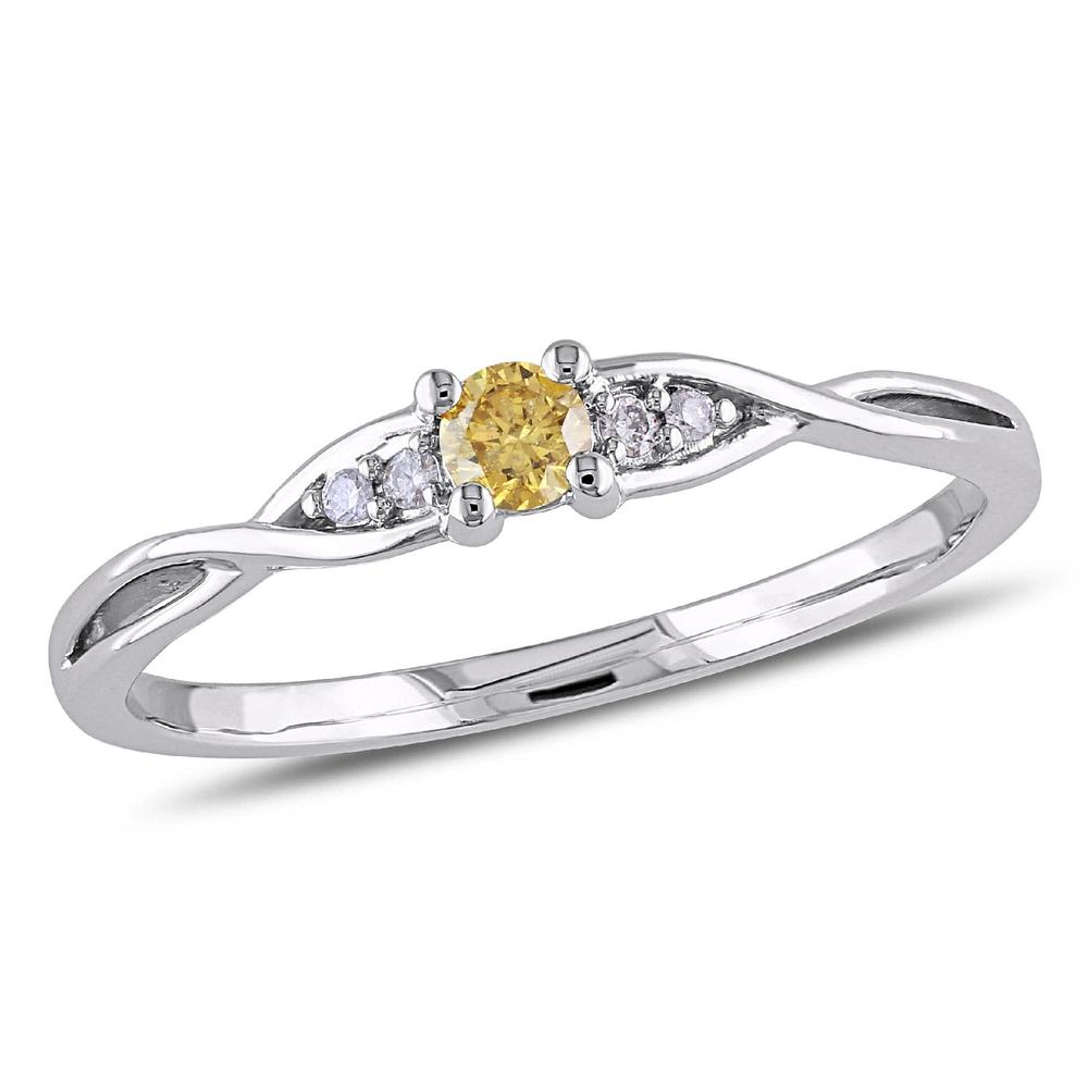 0.15 Cttw. Sterling Silver Yellow and White Diamond Cross-Over Promise Ring (G-H  I1-I2)
