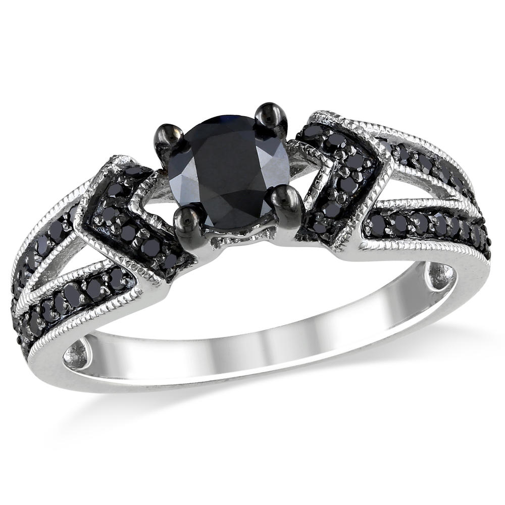 1 Cttw. Sterling Silver Black Diamond Engagement Ring