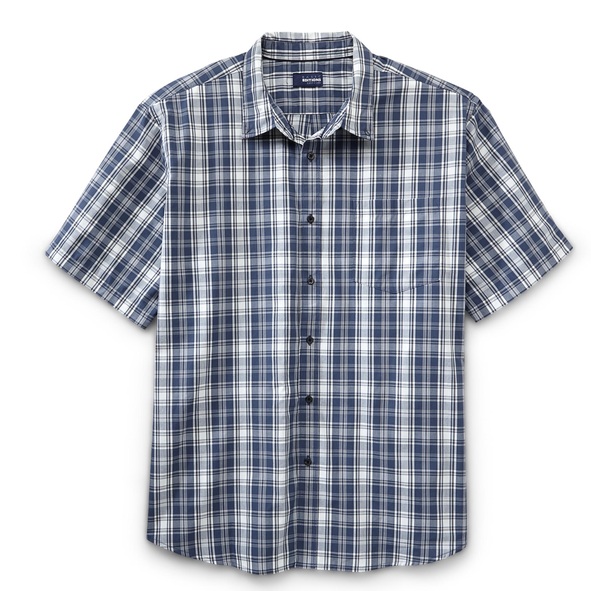 Basic Editions Men's Big & Tall Easy Care Woven Shirt - Grid Pattern