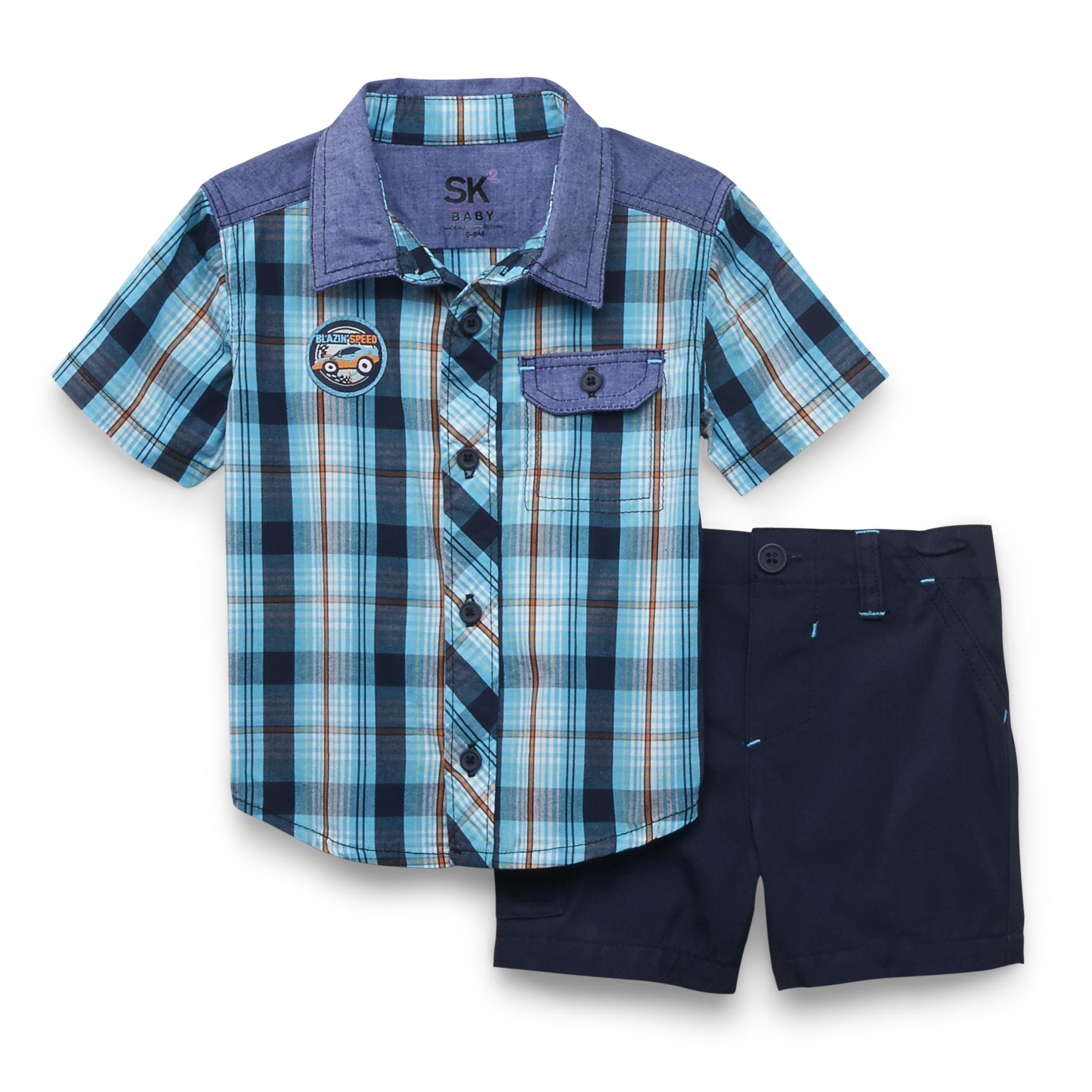 Sk2 Baby Newborn Boy's Plaid Shirt & Shorts Set