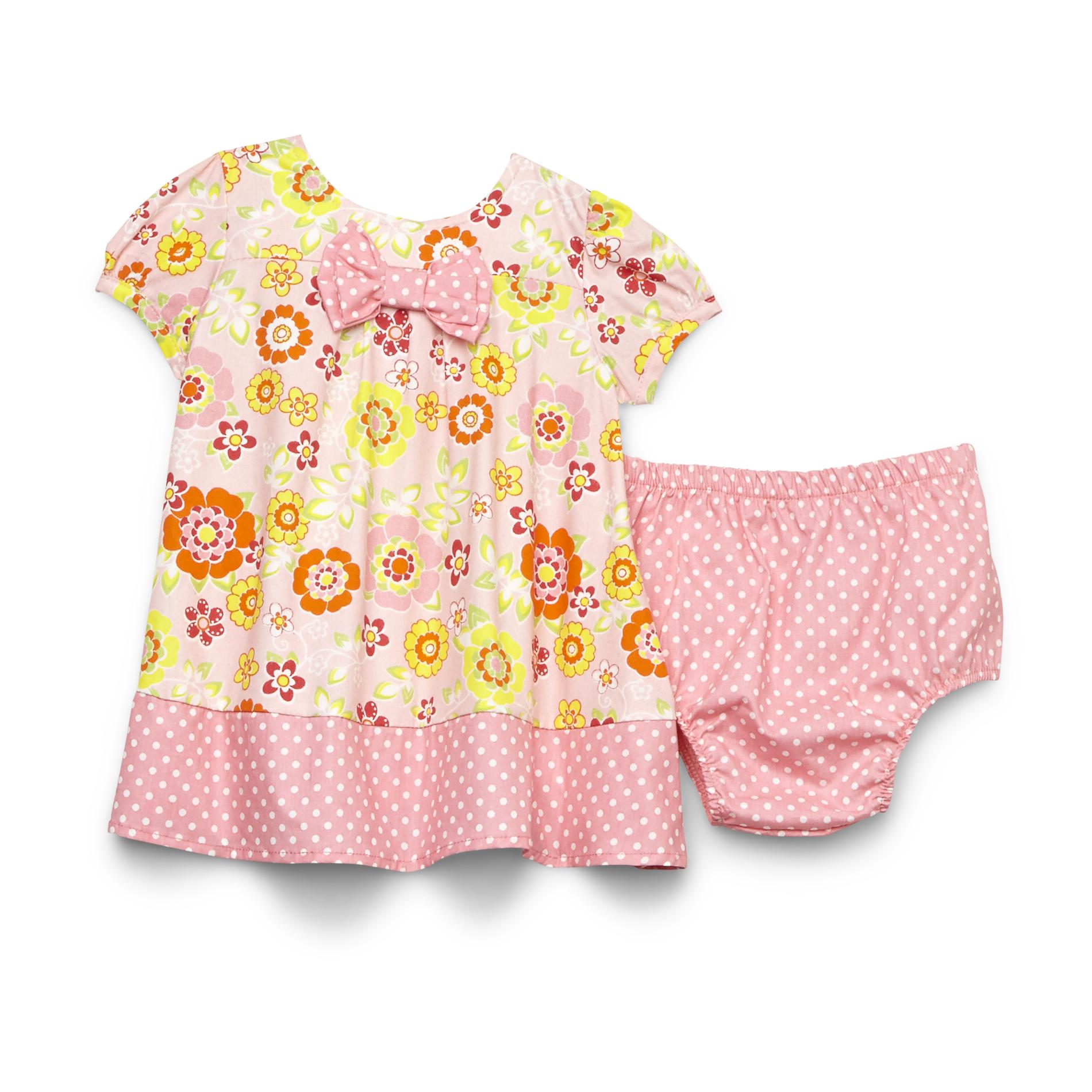 Small Wonders Newborn Girl's Dress & Diaper Cover - Floral & Polka Dot