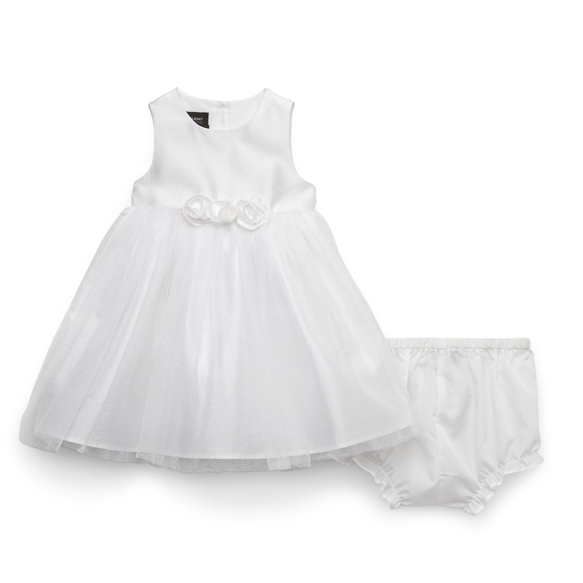 Holiday Editions Newborn Girl's Party Dress & Diaper Cover - Rose Appliques