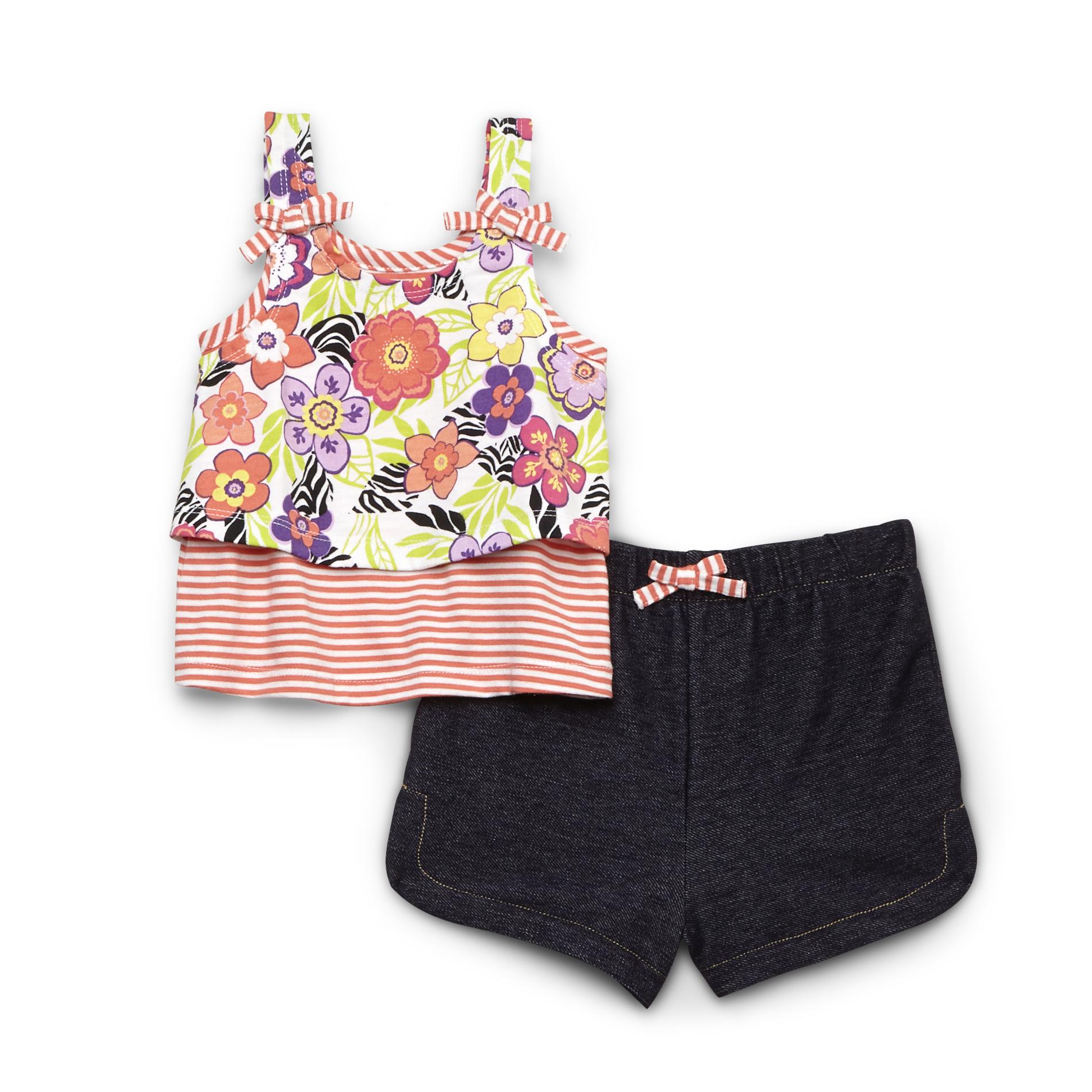 WonderKids Infant & Toddler Girl's Layered Tank Top & Shorts - Floral & Striped