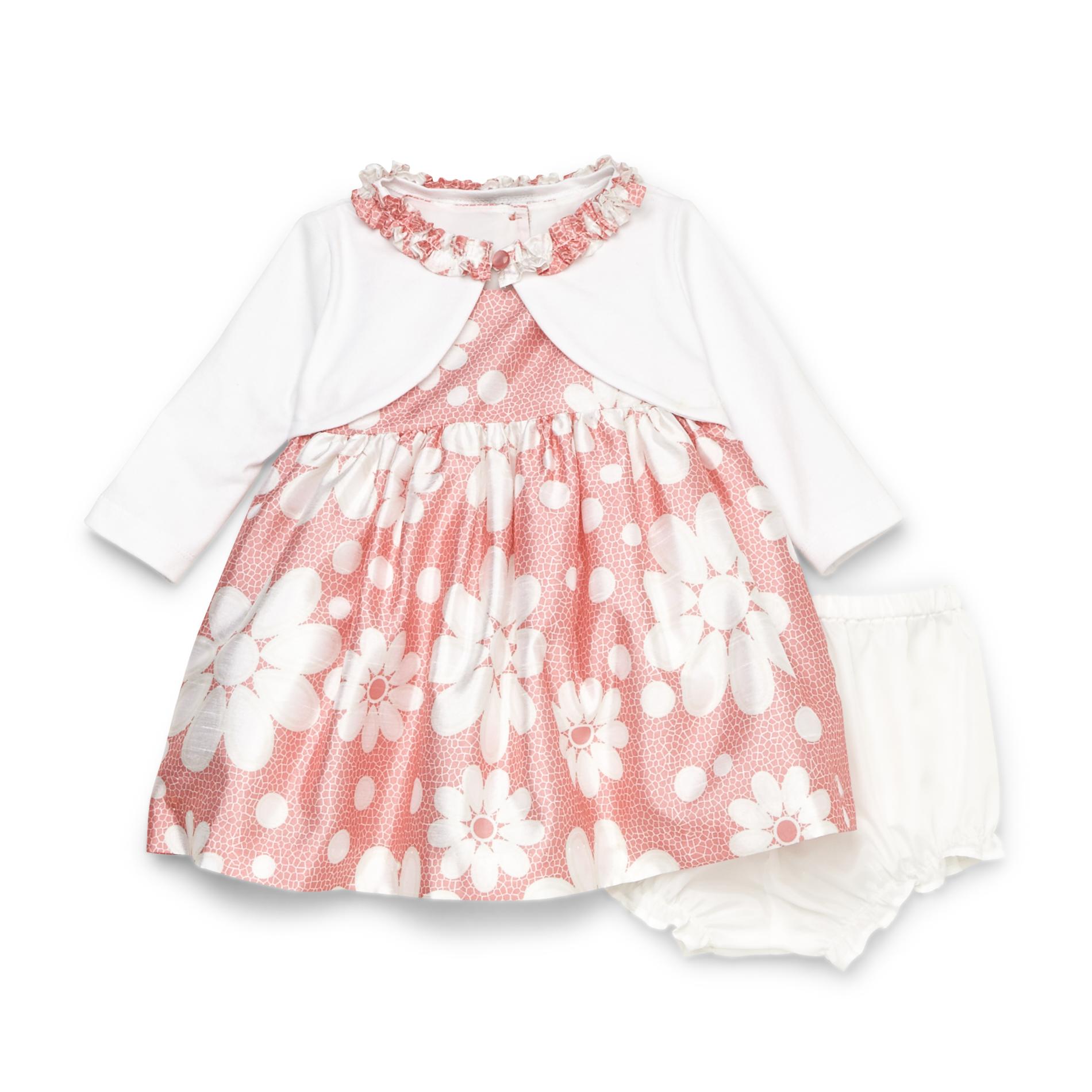Holiday Editions Newborn Girl's Dress  Shrug & Diaper Cover - Daisy & Polka Dot