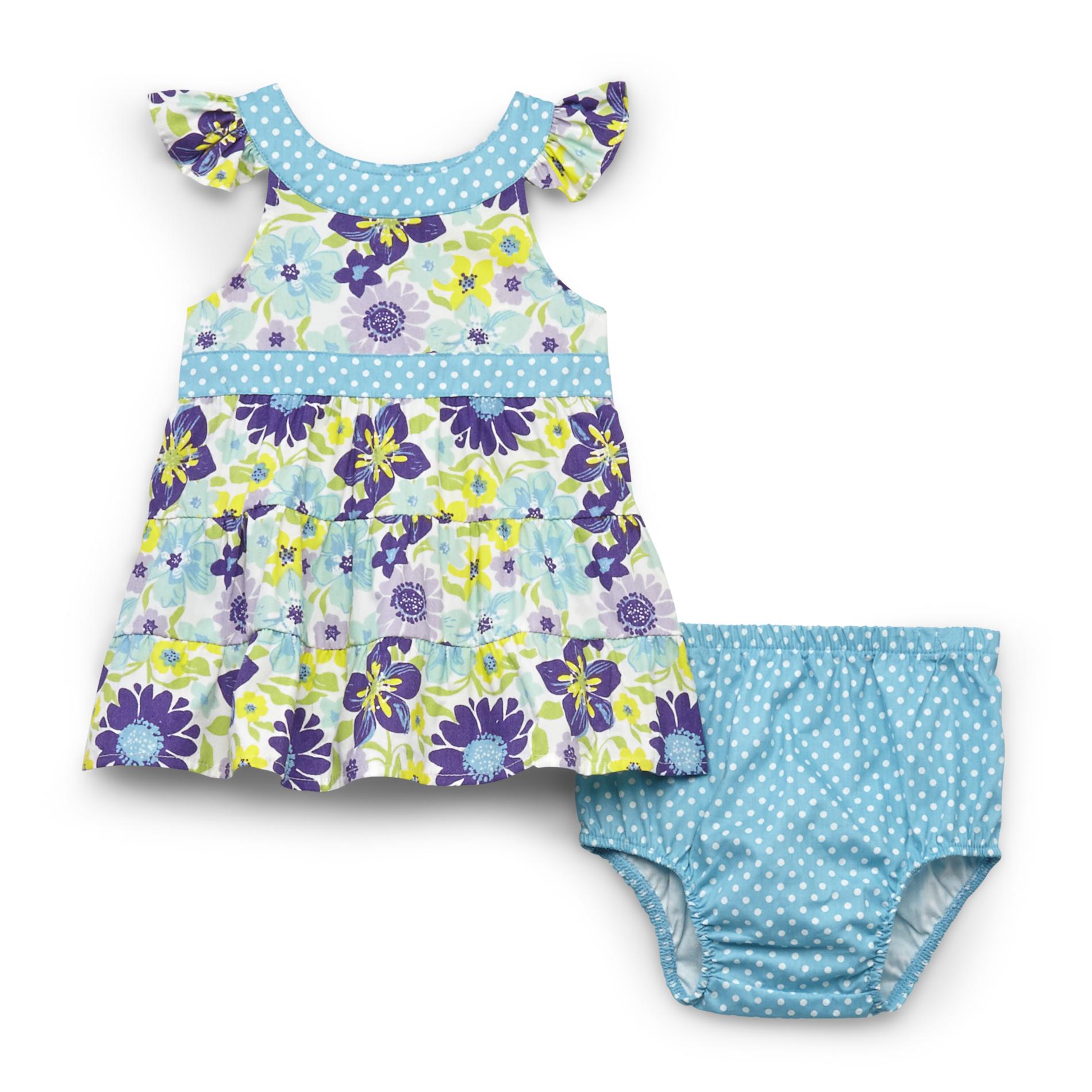 Small Wonders Newborn Girl's Tiered Poplin Dress & Diaper Cover - Floral