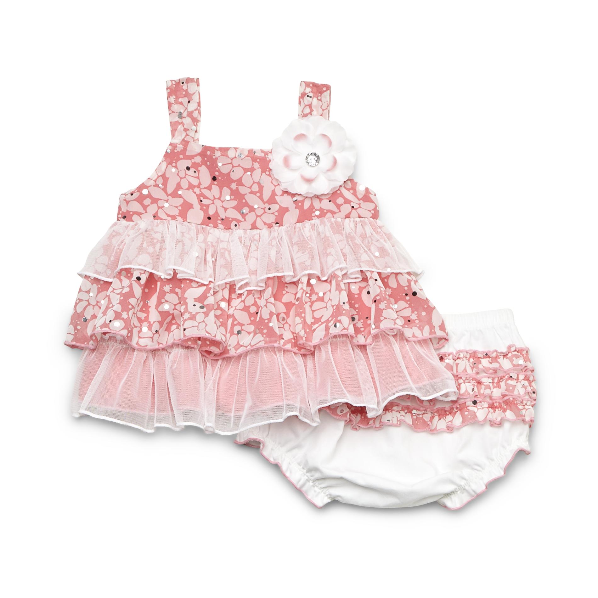 Small Wonders Newborn Girl's Tiered Dress & Diaper Cover - Floral Print