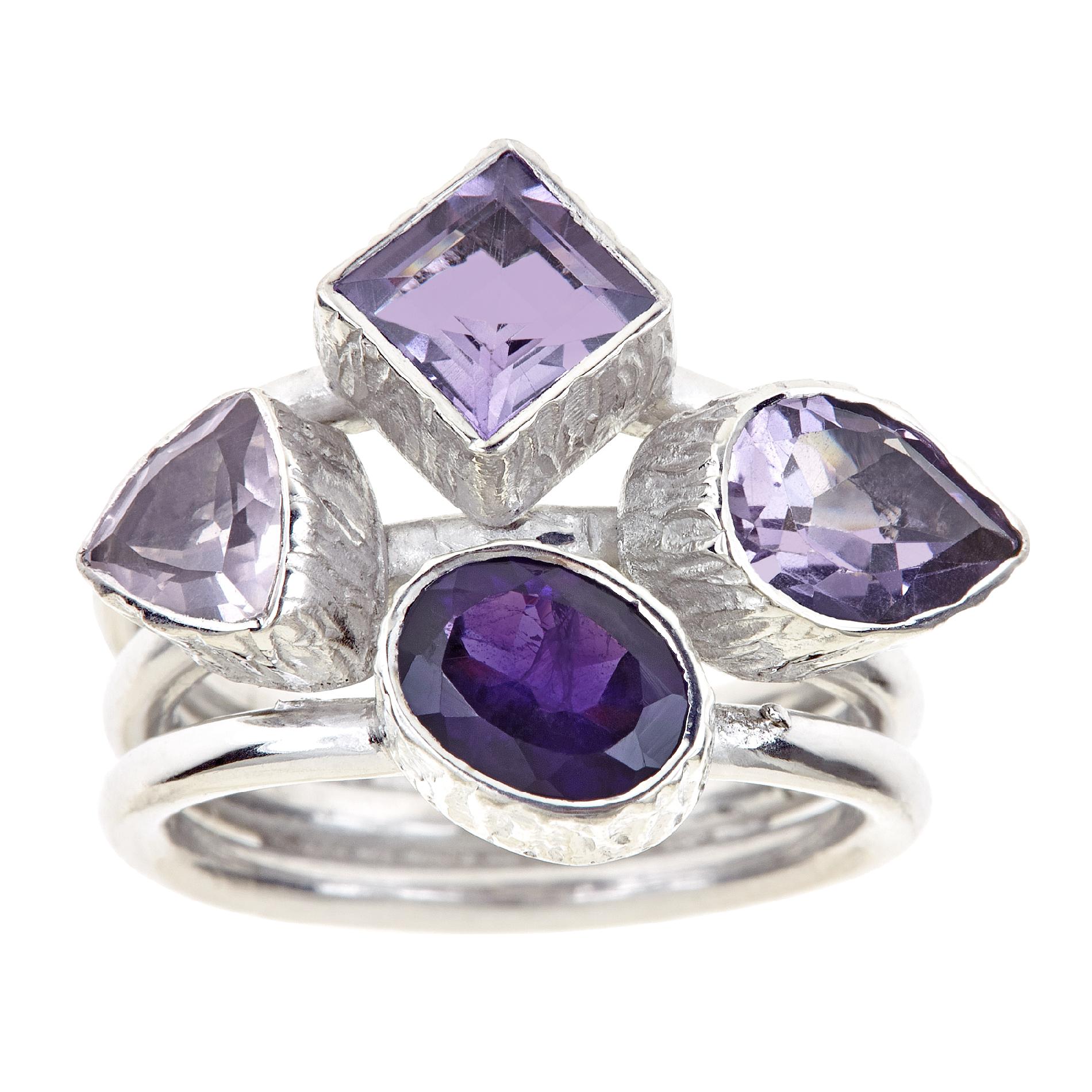 Ladies Sterling Silver Multi-Colored Gemstone Ring