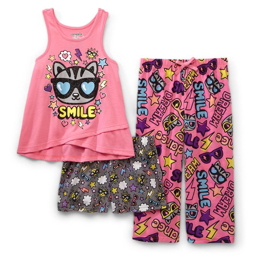 Joe Boxer Girl's 3-Piece Graphic Pajamas - Cool Cat