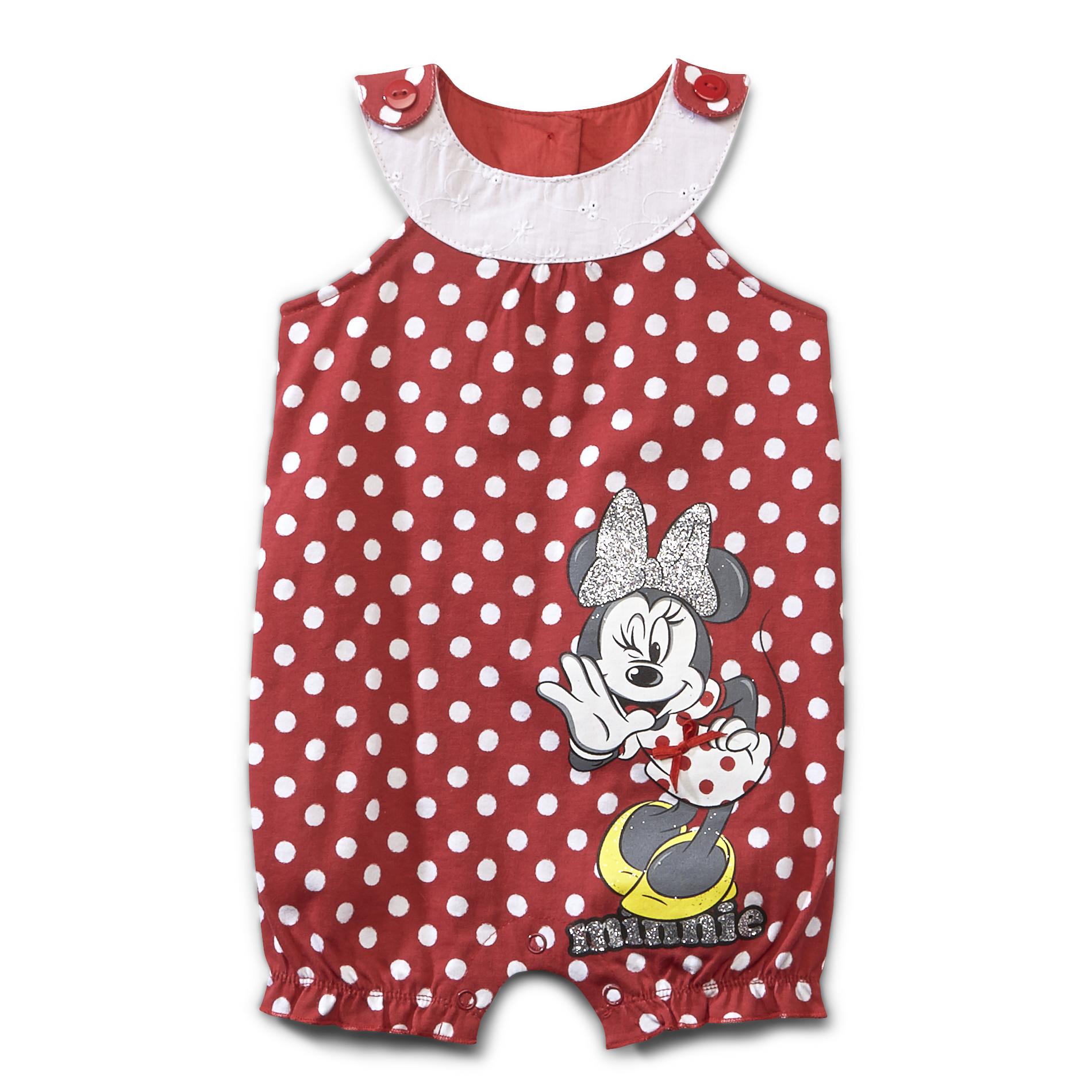Disney Minnie Mouse Newborn Girl's Glitter Romper - Polka Dot