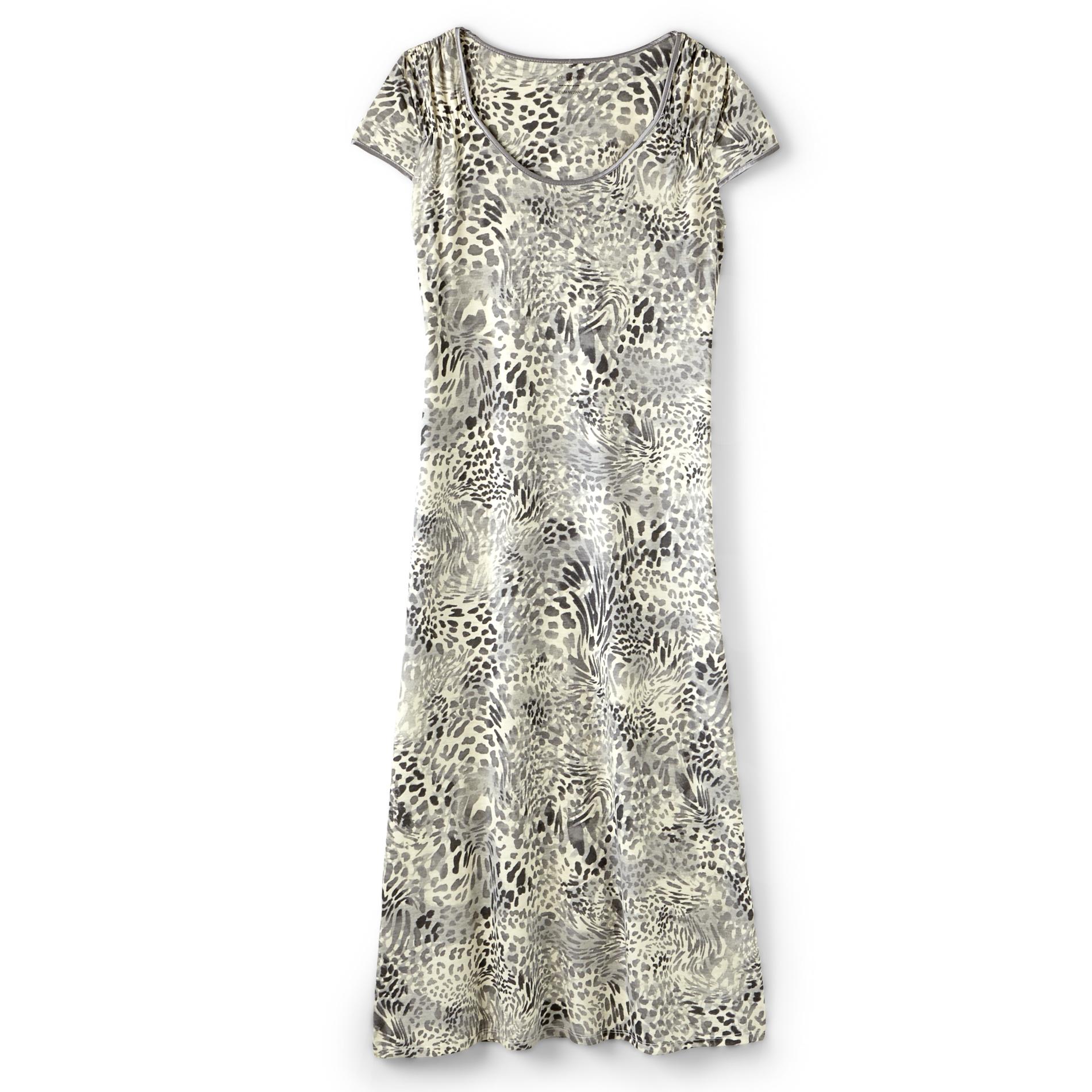 Jaclyn Smith Women's Short-Sleeve Maxi Nightgown - Animal Print