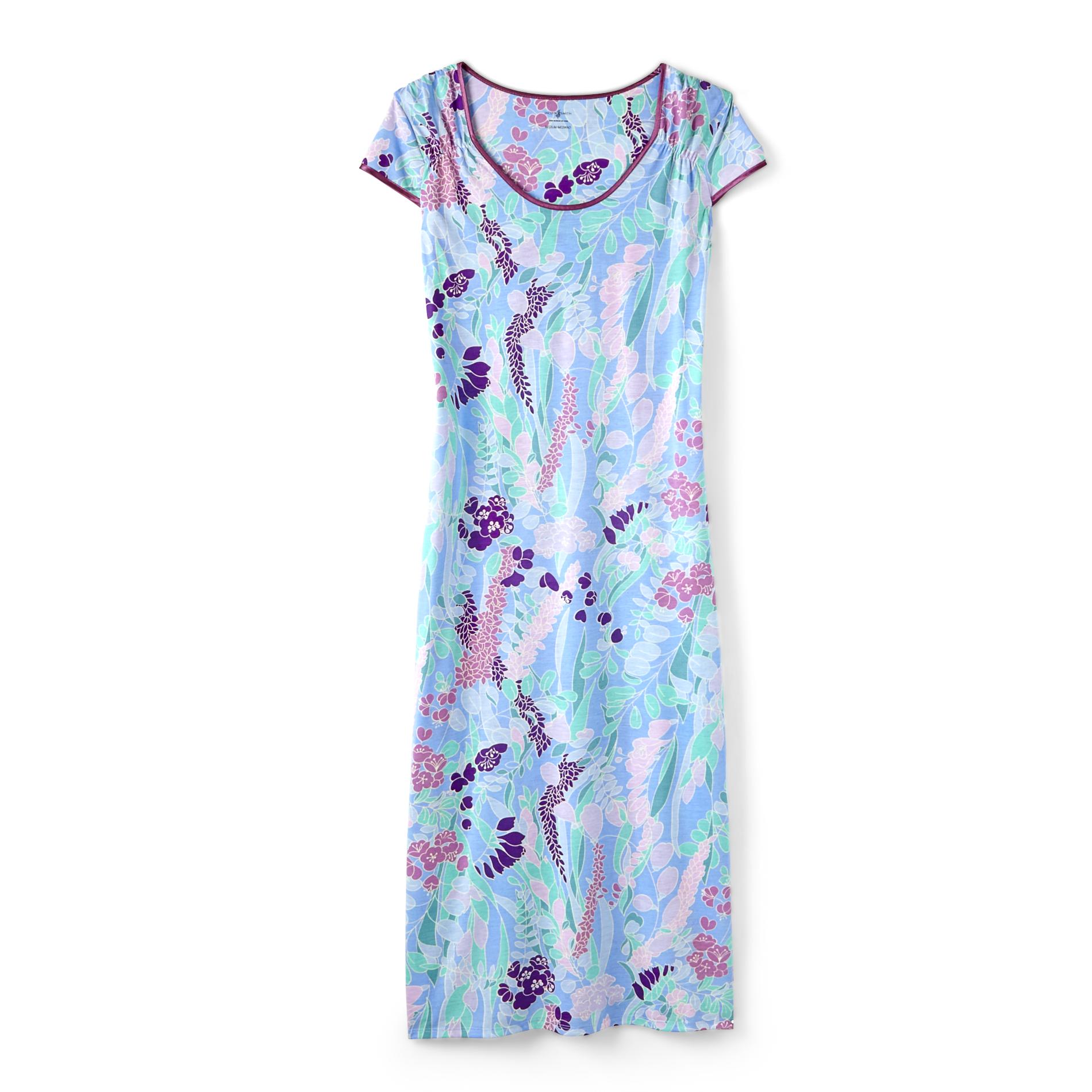 Jaclyn Smith Women's Short-Sleeve Maxi Nightgown - Floral