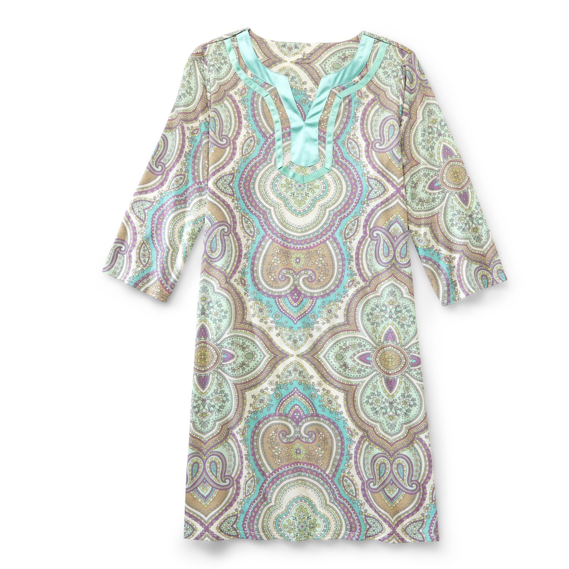 Jaclyn Smith Women's Notched-Neck Caftan Nightgown - Paisley