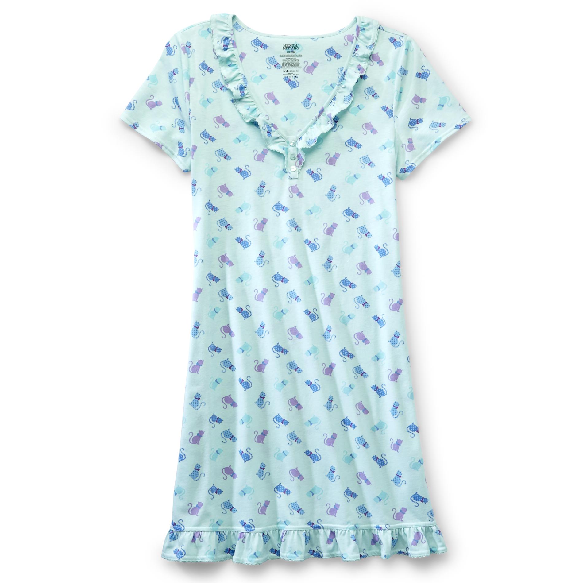 Pink K Women's Short-Sleeve Nightgown - Cat Print