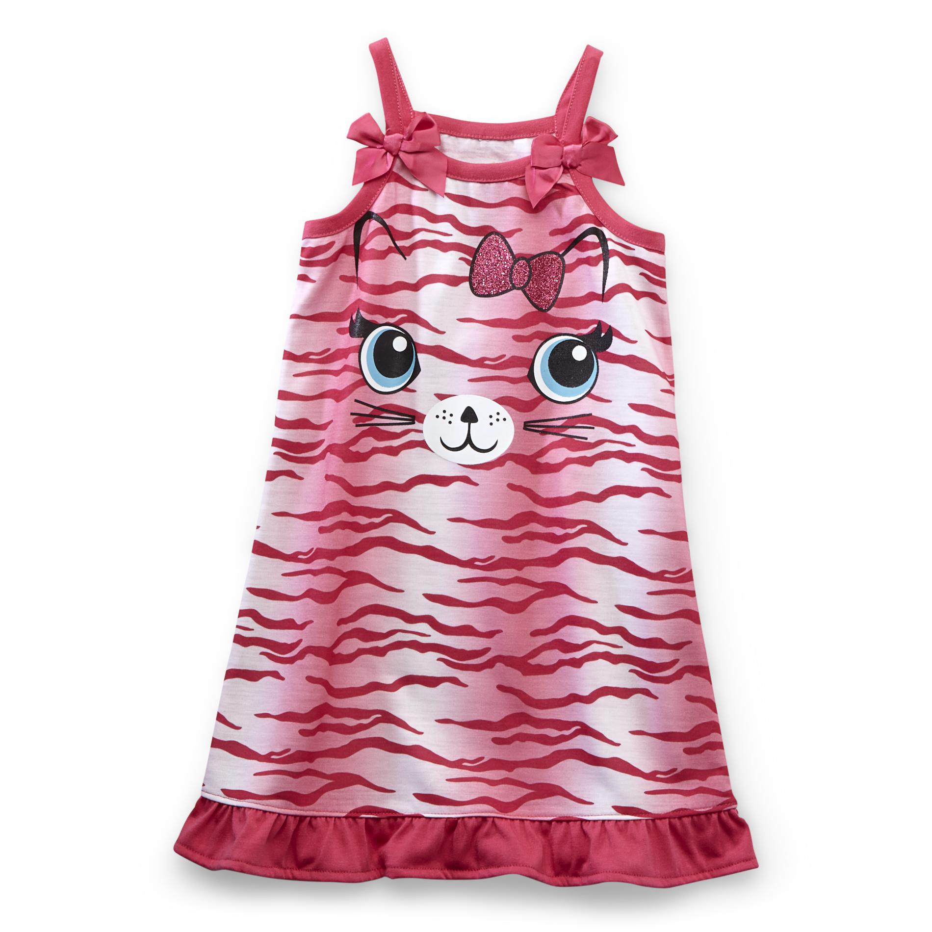 Joe Boxer Toddler Girl's Sleeveless Nightgown - Zebra-Striped Kitten