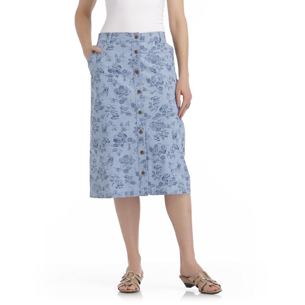 Laura Scott Women's Button-Front Chambray Skirt - Floral