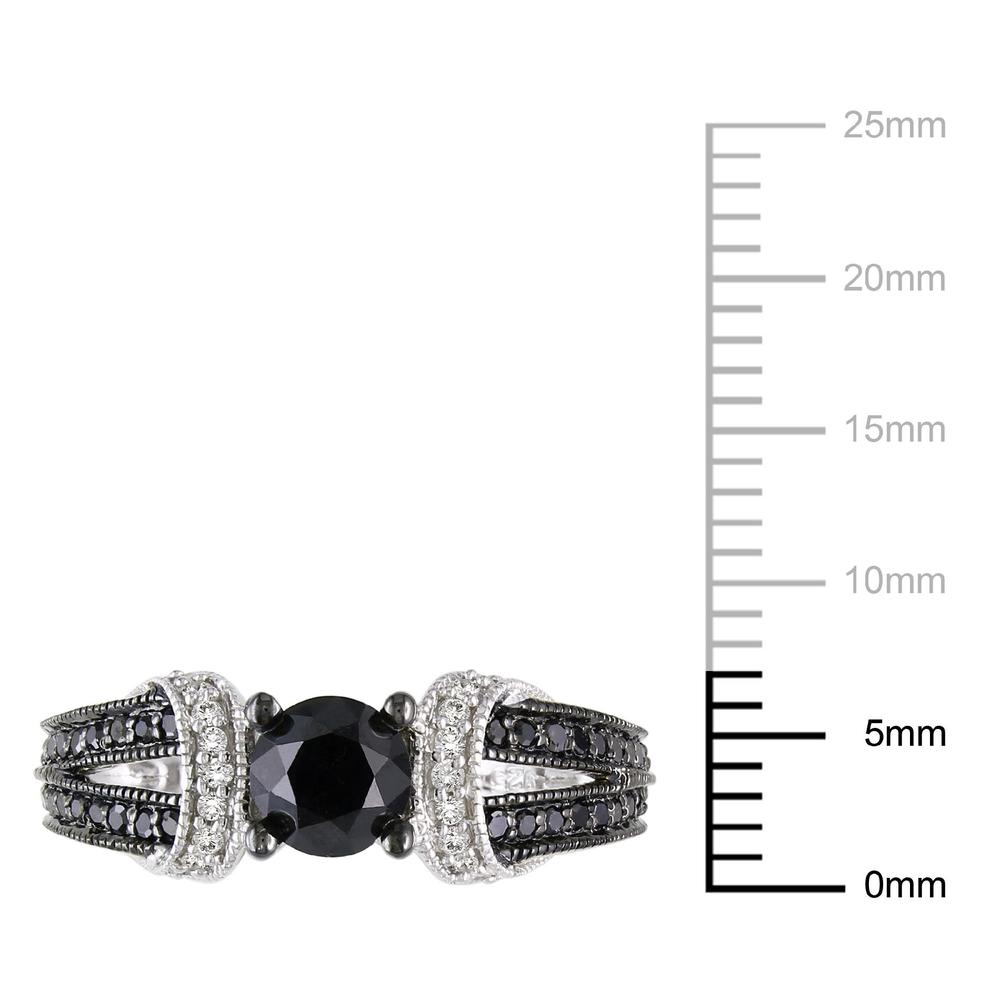 1 Cttw. Sterling Silver Black and White Diamond Engagement Ring (G-H  I2-I3)
