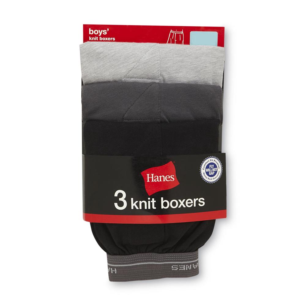 Hanes Boys Solid Knit Boxers - 3 Pack