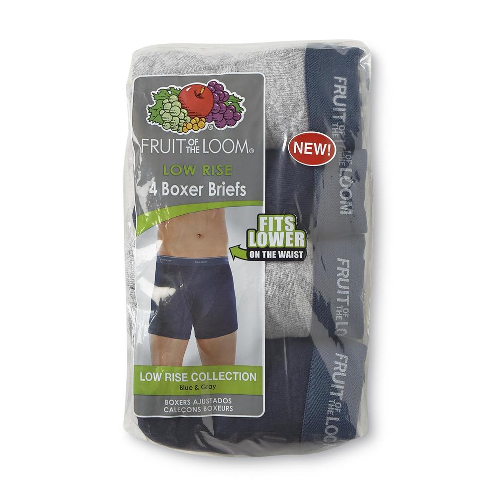 Fruit of the Loom Men&#8217;s Underwear 4 Pack Boxer Briefs Cotton Blend Low Rise Blue & Grey