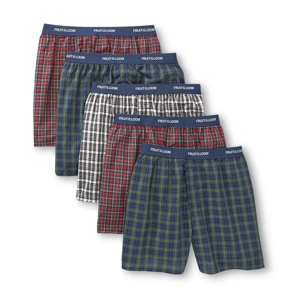 Fruit of the Loom Men&#8217;s Underwear 5 Pack Boxers Cotton Blend Low Rise Plaid Multicolor