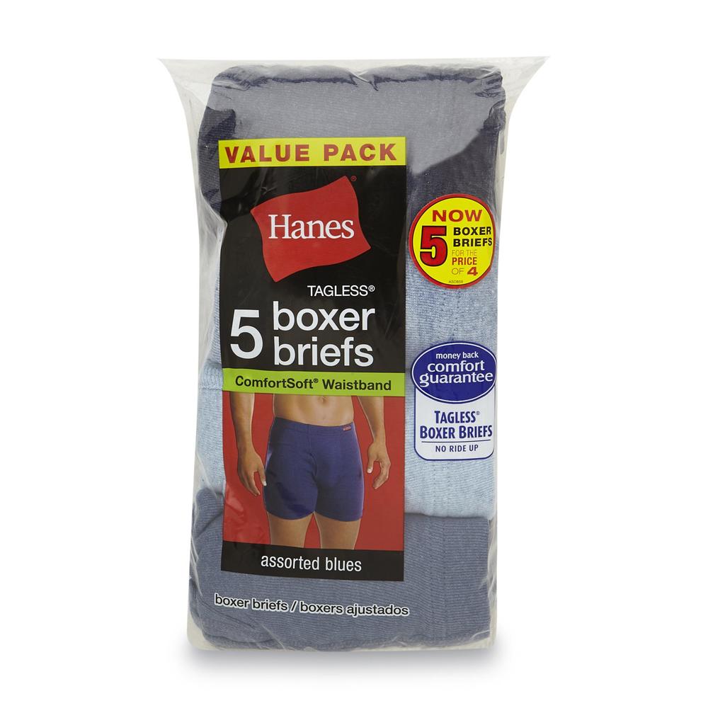 Hanes Men&#8217;s Boxer Briefs 5 Pk Assorted Blues Tagless