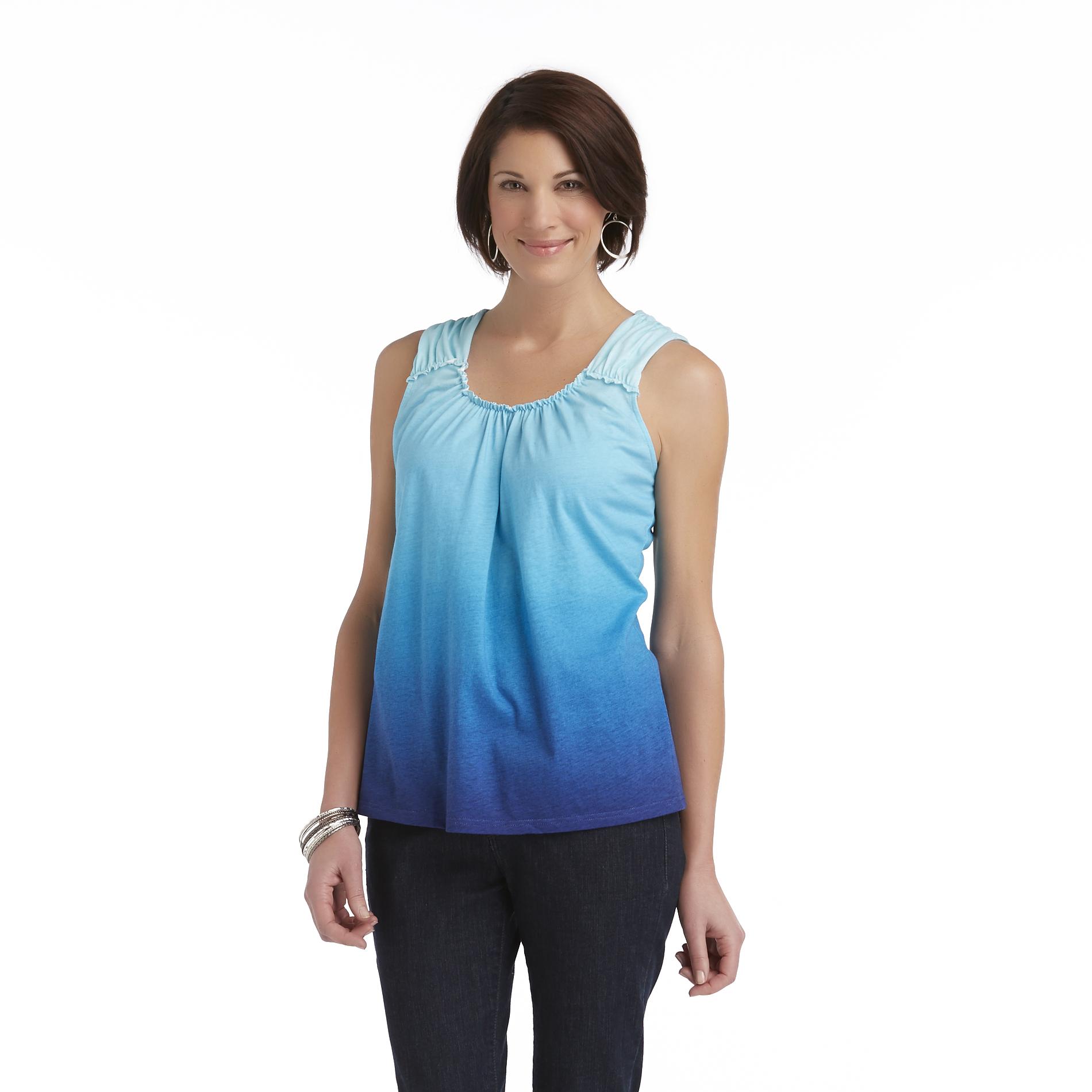 Basic Editions Women's Ruched Shoulder Tank Top - Dip Dye